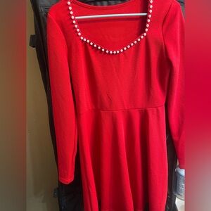 Red Dress with Pearl Accents